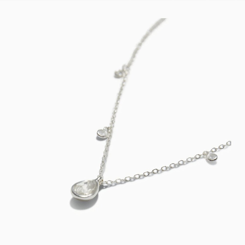 Ettika Dripping Crystals Drop Necklace Silver Plated